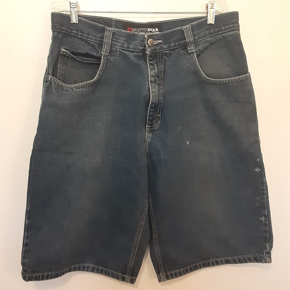Vtg SouthPole Men’s 36 Wide Leg Baggy Denim Shorts Y2K Thrashed Grunge